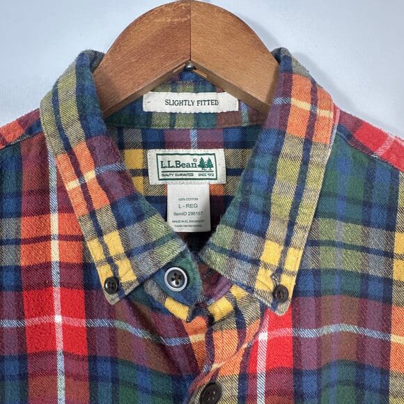 L.L. Bean Men’s Slightly Fitted Flannel Shirt Large Multicolor Plaid  Cotton - Picture 5 of 7